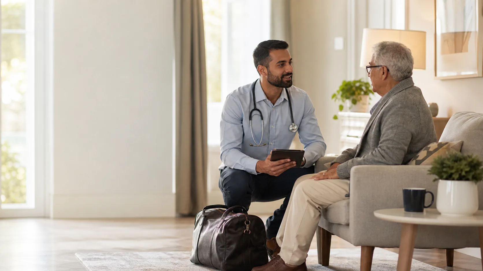 A Greatfaith care team member arriving for an in-home visit