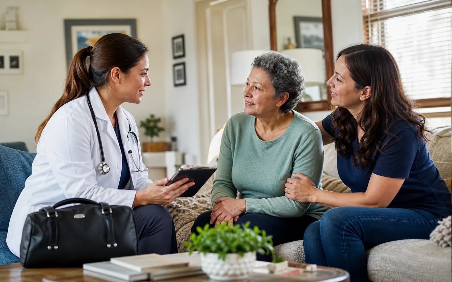 Calm mobile primary care visit coordination in a home or assisted living setting.